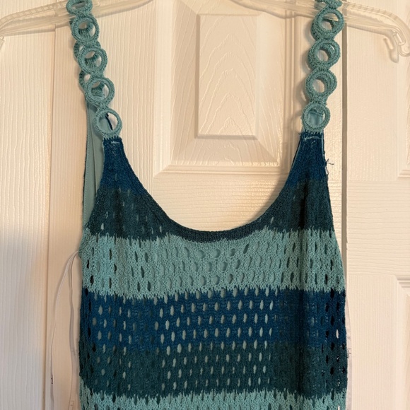 Lulus Picturesque Summer Teal Blue Striped Crochet Midi Dress - Size S - Picture 5 of 6